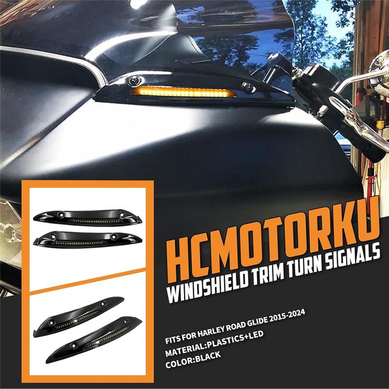 For Touring Road Glide FLTRX FLTRXS FLTRK 2015-2024 Motorcycle LED Windshield Trim Turn Signal Lights