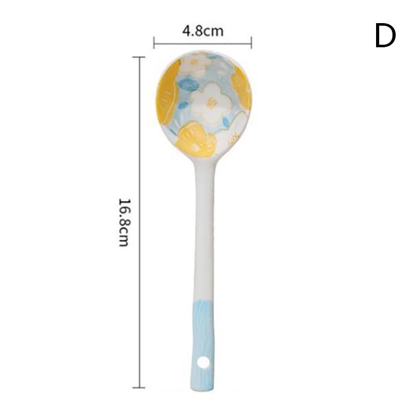 Kawaii květinová keramická polévková lžíce Roztomilá korejská zmrzlina Ručně malovaný kávový dezert Lžíce s dlouhou rukojetí Kuchyňské doplňky