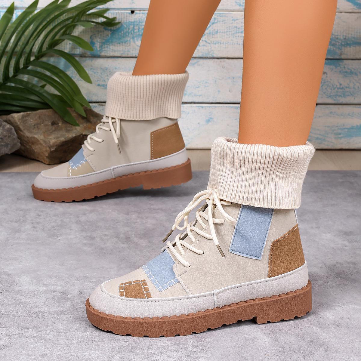 

Модные женские ботинки Осень Зима Панк Готика Ботильоны Женские Смешанные Цвета Женская Обувь Ретро Круглый Носок Швы Ручная Работа Обувь на Платформе 41 бежевый