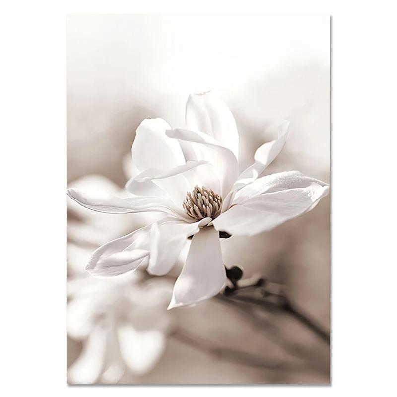 Romantic Blue Beach Posters Coast  Magnolia Flower Print Wall PictureCanvas Painting Nature Theme Blue White Bedroom Decor