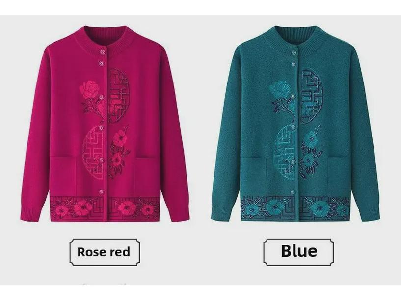 Warm Knitted Cardigan for Middle-aged and Elderly Women - Plus Velvet Winter Sweater Coat