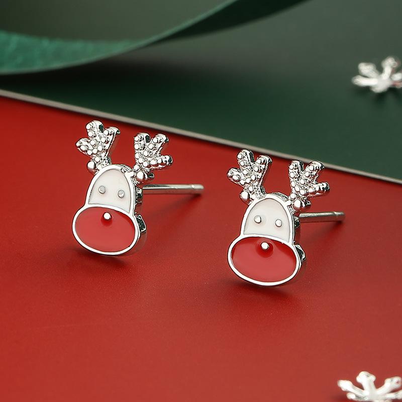 Christmas Series Elk Snowflakes and Deer Antlers Fresh Red Sweet Temperament Earrings