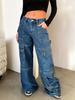 Jeans Cargo Rétro Taille Haute pour Femmes, Jambes Larges, Longueur Sol, Style Fille Épicée