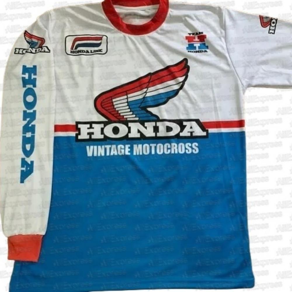 AAGB1 Honda Vintage Race Uniform Motorcycle Off-Road Outdoor Cycling Long Sleeve Summer Men Jersey Oversized Breathable Sports Tshirt