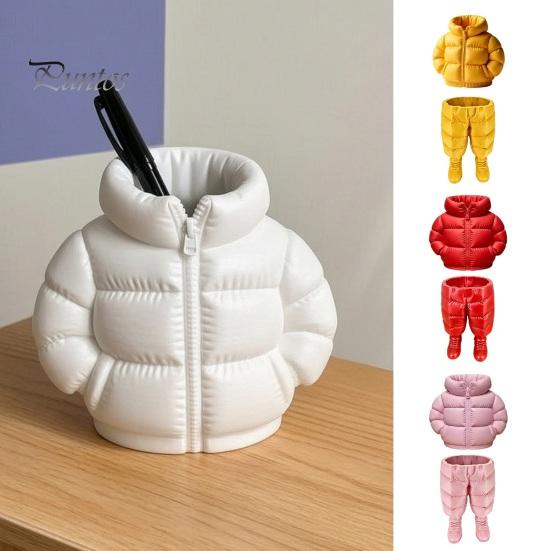 Makeup Brush Holder Pencil Holder, Creative Down Jacket Shape, Durable PETG Large Capacity Desk Organizer for Office Pen Cup, Supplies And Storage Pot