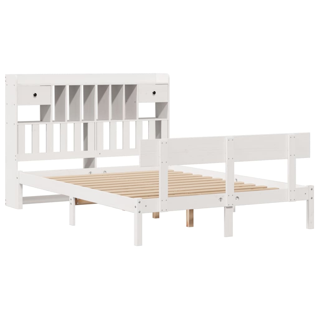 Solid Wood Bed with Shelf Without Mattress White 140 x 190 cm Pine