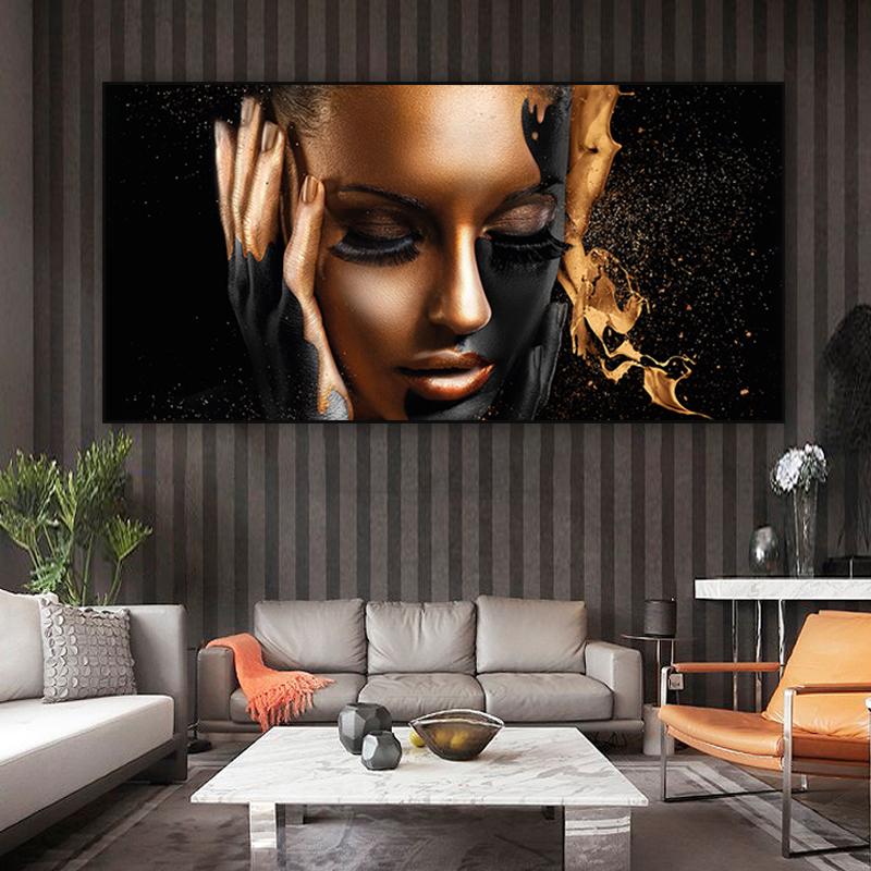 Modern Wall Art Large Canvas Painting For Living Room Decoration Golden Woman Art Pictures Print Wall Posters Home Decor Cuadros