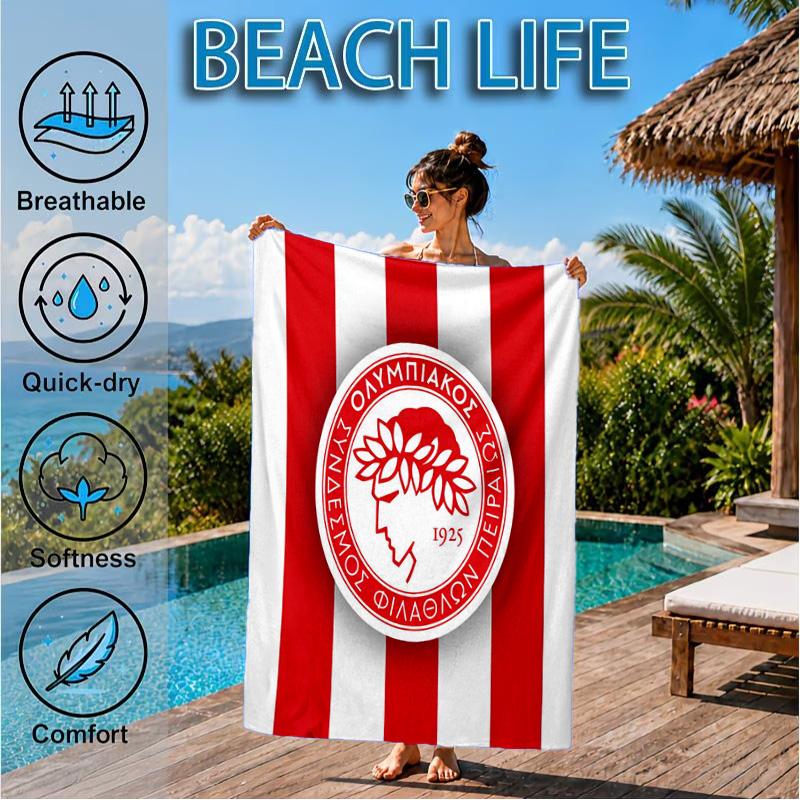 Olympiacos Fc: Serviette de plage Fierté Rouge et Noire, Séchage Rapide, Facile d'Entretien, Convient aux Vacances Fitness et Plage, Essentiel Sportif