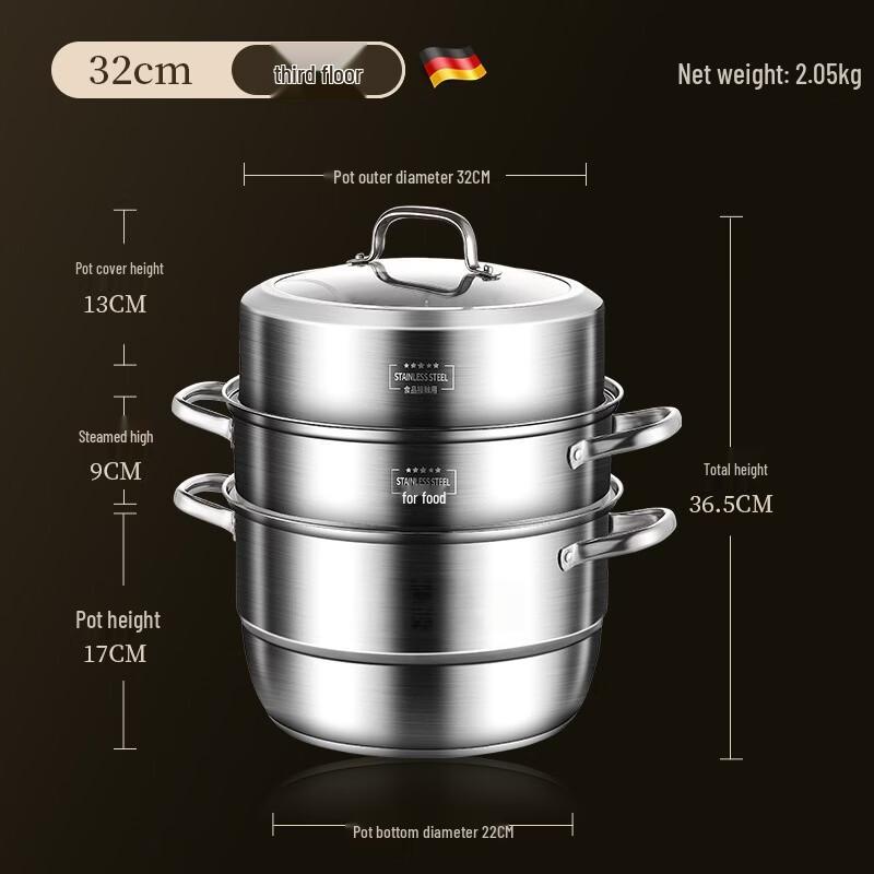 Boyiduo 32cm 3-Layer Food Grade Stainless Steel Steamer Pot
