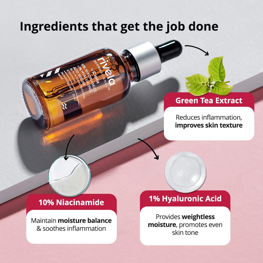 Cipla Rivela Dermascience Niacinamid Gesichtsserum 30ml Gegen Aknenarben, Ölkontrolle, Feuchtigkeitspflege & Gleichmäßigen Hautton