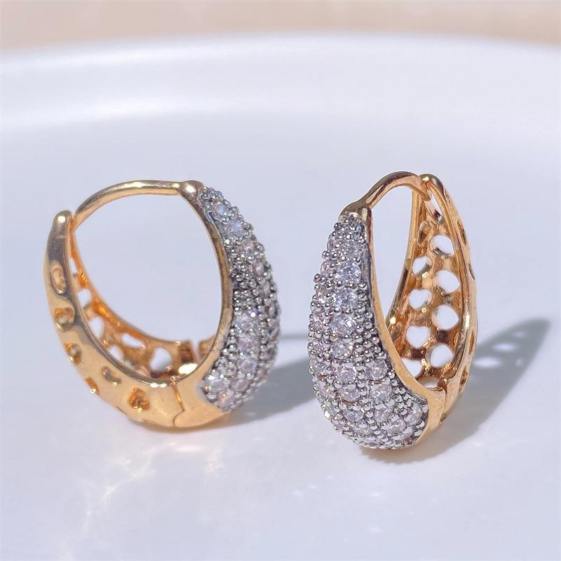 ZAKOL Hip Hop Fashion Gold Color Hoop Earrings for Girls Delicate Geometric Shiny Zirconia Party Zircon Women's Accessories