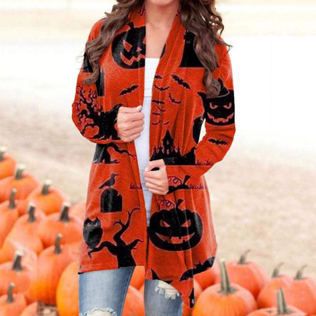 Women's Casual Fashion Halloween Printed Long Sleeve Buttonless Cardigan Jacket