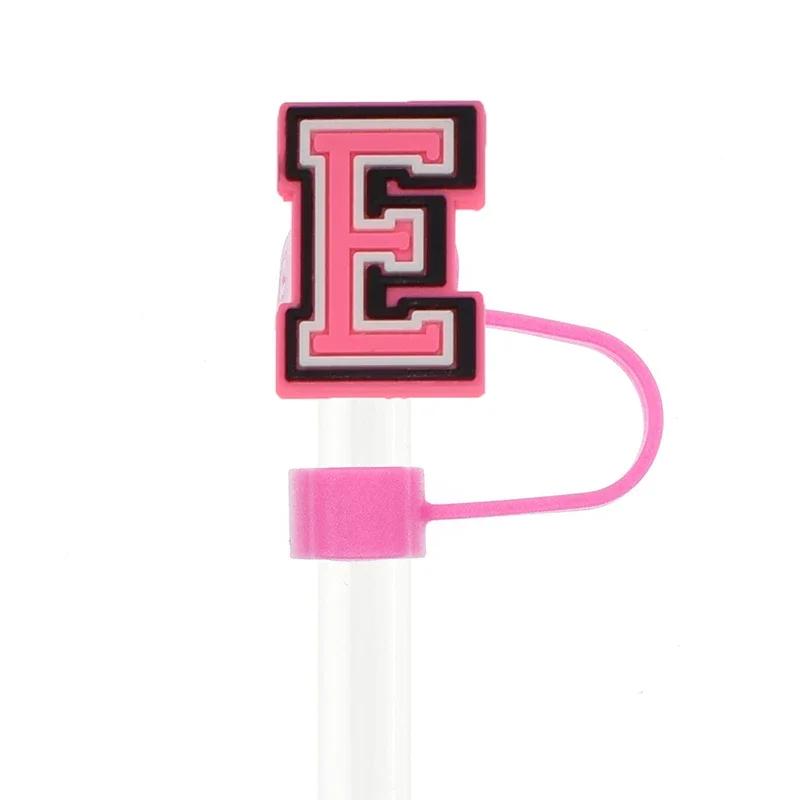 1PC Pink Letter PVC Straw Covers Cap Compatible For Most 30&40Oz Cup 10mm Straw Toppers Reusable Splash Proof Straw Caps