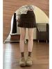 Gonna a pieghe linea A in camoscio color caffè da donna a vita alta, taglie forti, vestibilità slim per primavera/autunno