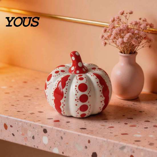 Kitchen Table Autumn Display Ceramic Pumpkin Sculpture, Modern Polka Dot Figurine, Farmhouse Fall Seasonal Mantel Decor Tabletop Decoration for Fall,