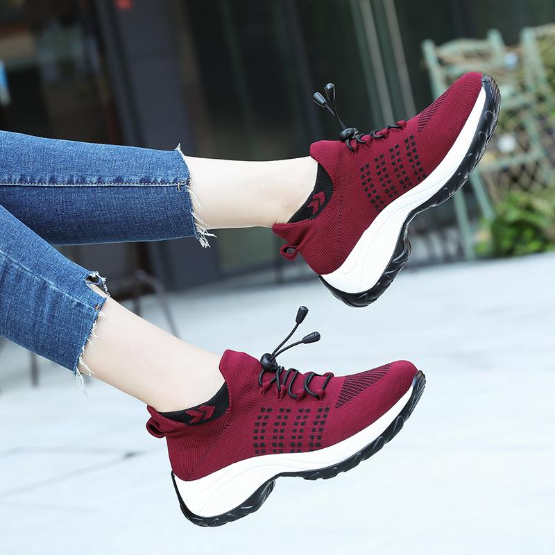 Women's Walking Shoes Fashion Sock Sneakers Mesh Breathe Comfortable Nursing Trainers Casual Platform Loafers Non-Slip Elevator
