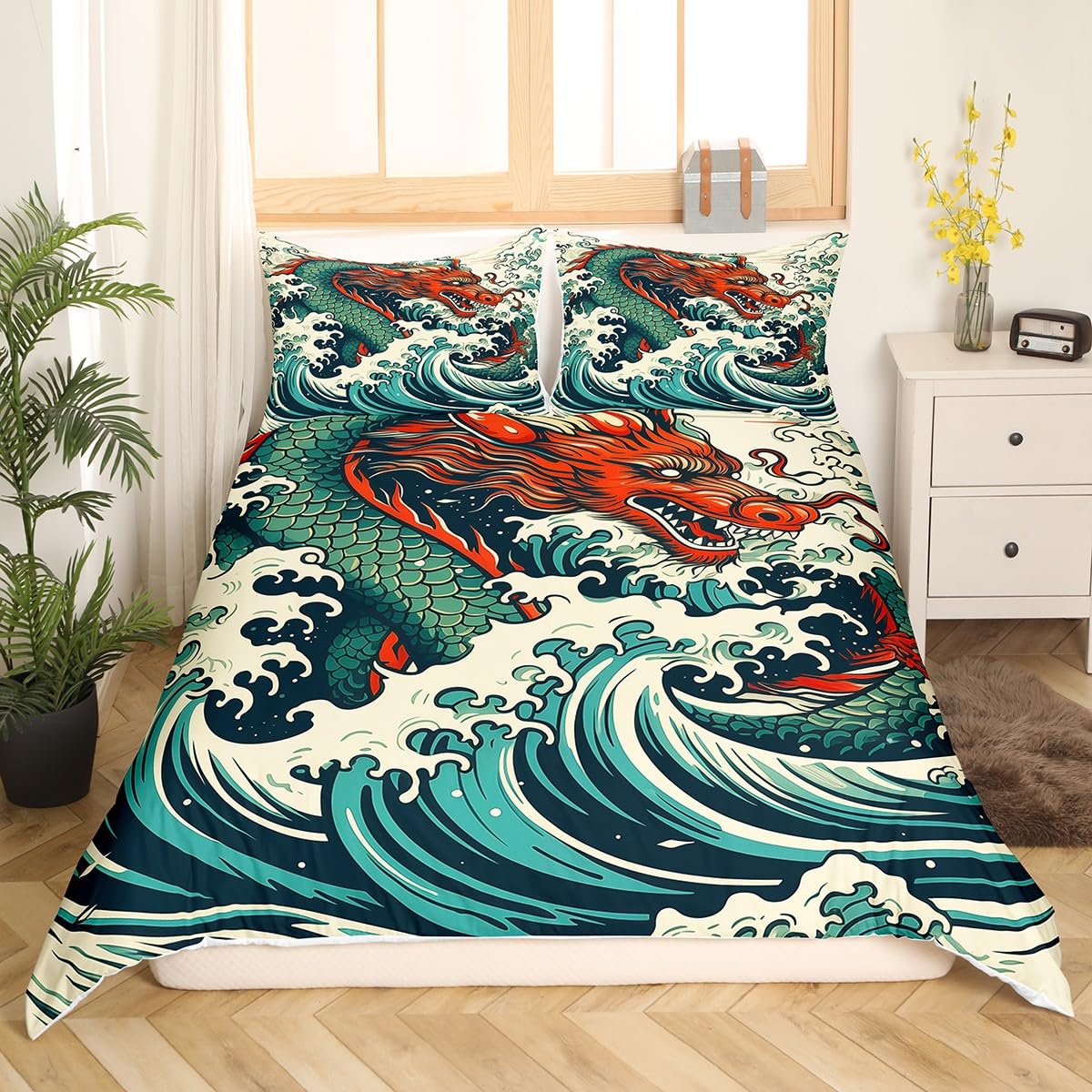 

Dragon Kids Duvet Cover Sets Queen King Twin Size Boys Men Room Decor With 1 Bedding Comforter Cover 2 Pillowcases No Comforter EU Single(135*200cm)3pcs