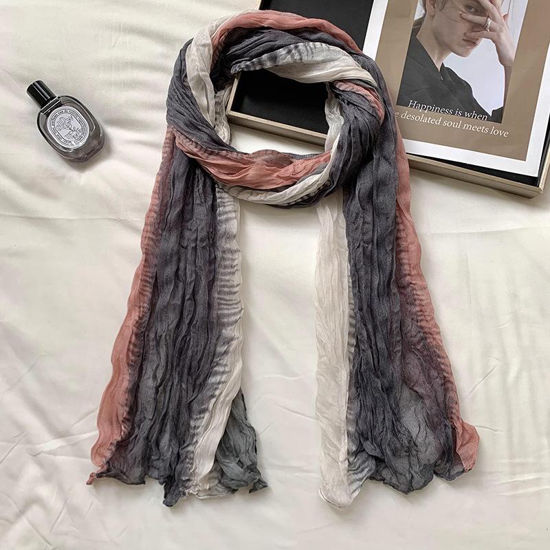 

Retro Ethnic Style Warm Cold-Proof Scarf Women Crumpled Silk Scarf Long Folds Gradual Change Color Shawl Headscarf Gifts as the picture
