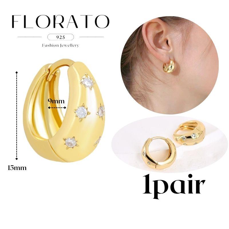 Perforation 925 Silver Ear Needle Minimalist Hoop Earrings Metallic Gold Earrings For Women CZ Fashion Jewelry