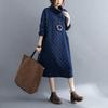 Women Oversized Dress Turtleneck Long Sleeve Polka Dot Dress Casual Solid Color Pocket Maxi Dress