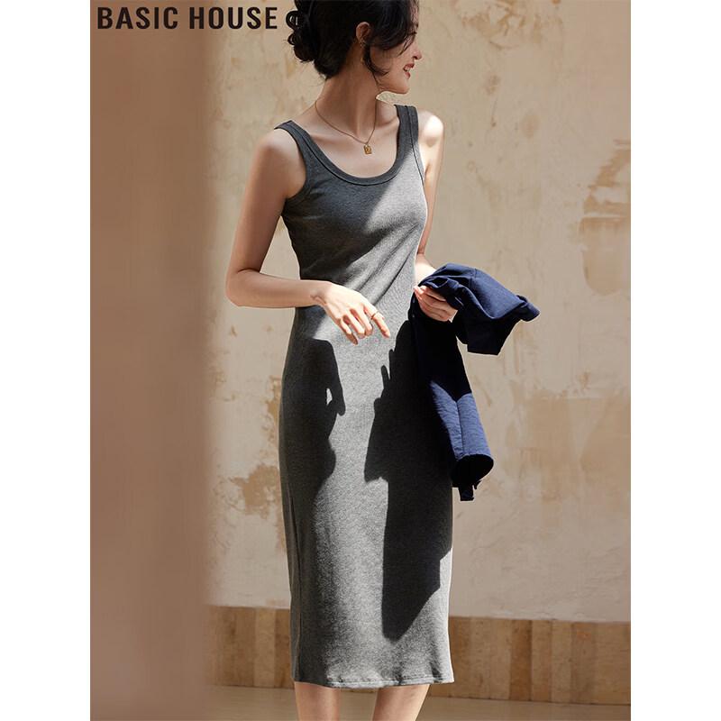 Basic House Women s Gray Ribbed Vest Midi Dress L