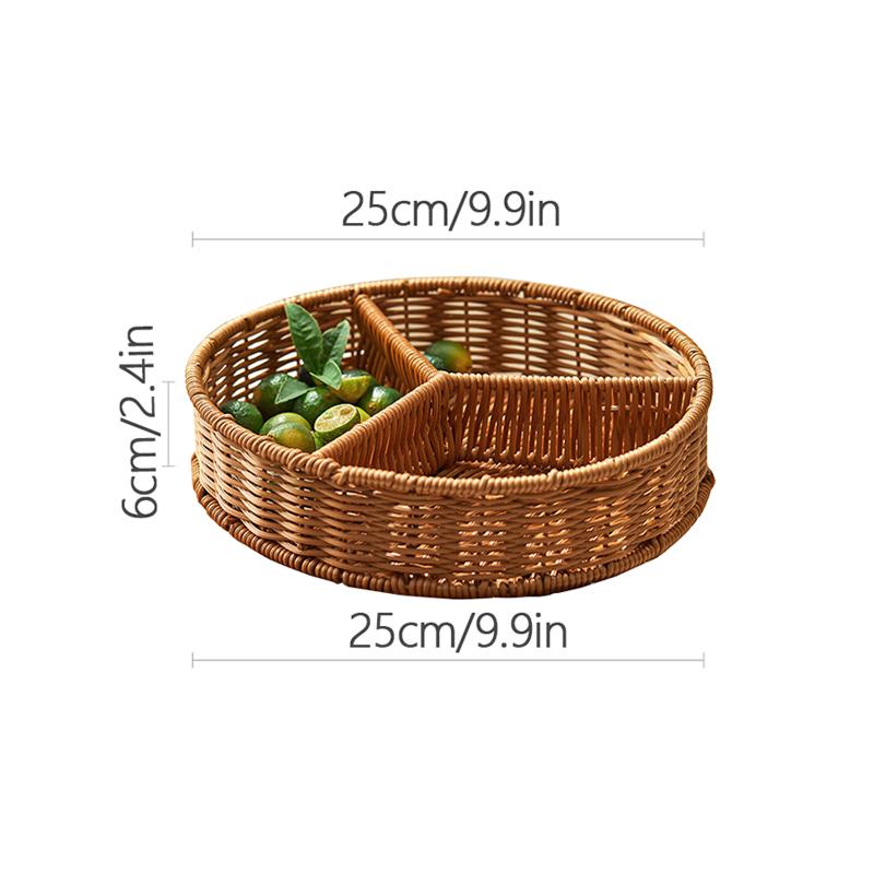 Plastic Rattan Food Fruit Tray Plate Handwoven Storage Basket Picnic Afternoon Tea Snack Plate Kitchen Compartment Tray