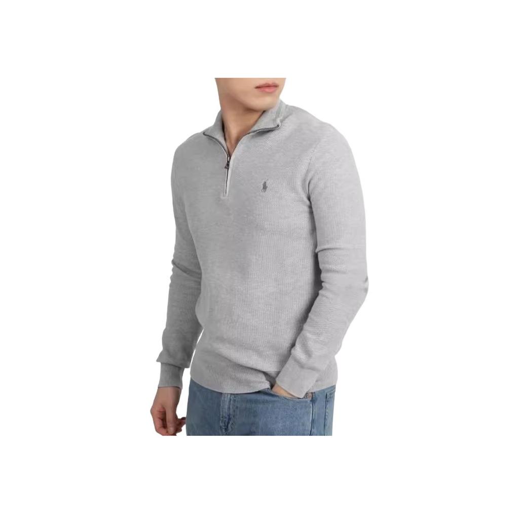 Polo Ralph Lauren Logo Embroidered Half-Zip High Neck Long Sleeve Knit Sweater Men Sweater Gray 710932304-002