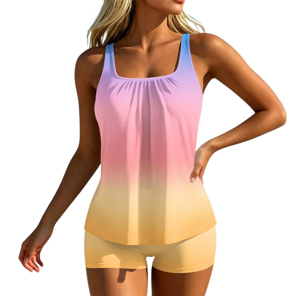 Women’s Gradient Tankini Set with Loose Fit Tank Top and Boyshorts Two Piece Swimsuit for Beach and Pool Wear