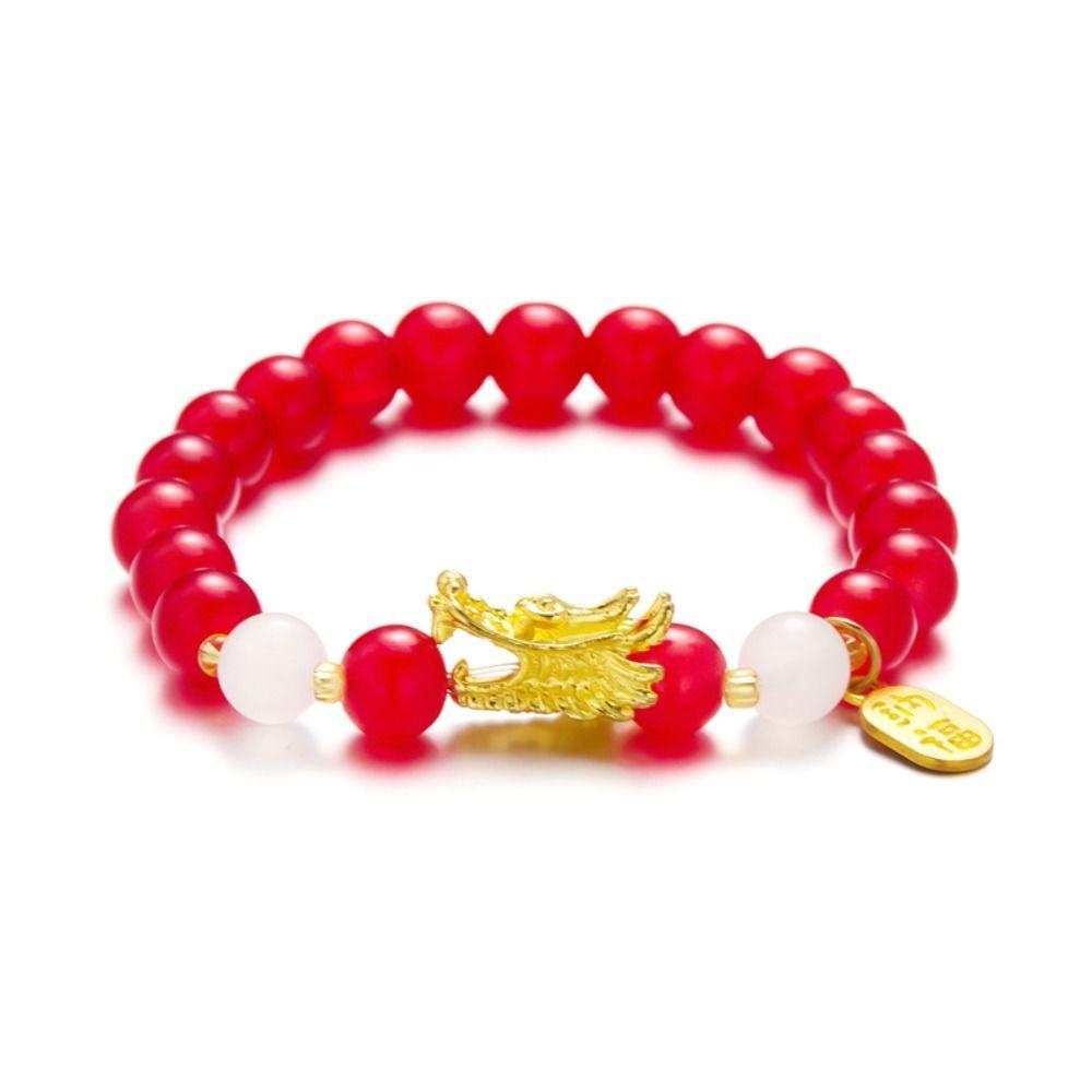 Lucky Beads Dragon Bangle Elastic Zodiac Hand Chain Aesthetic Loong Beaded Bracelet  Couple