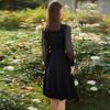 Spring Black Mesh Sleeve Goddess Dress - Waist-Slimming Suit Collar, Mid-Length Professional Women's Outfit