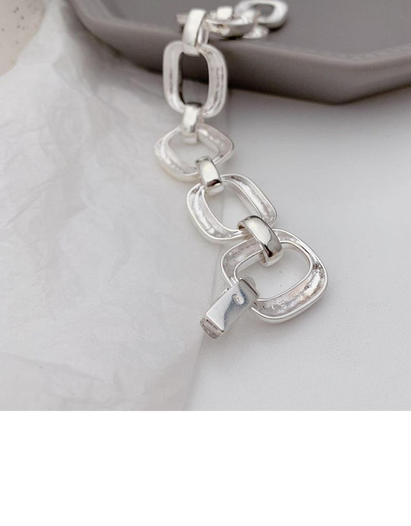 Korean Style S925 Sterling Silver Geometric Cutout Bracelet: Women's Retro Hong Kong Style Bangle