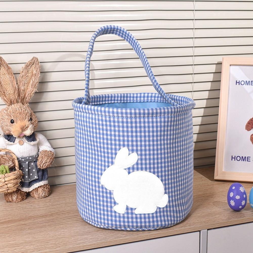 Cloth Easter Rabbit Basket Plaid Easter Egg Hunt Basket Tote Plaid Basket  Household Use