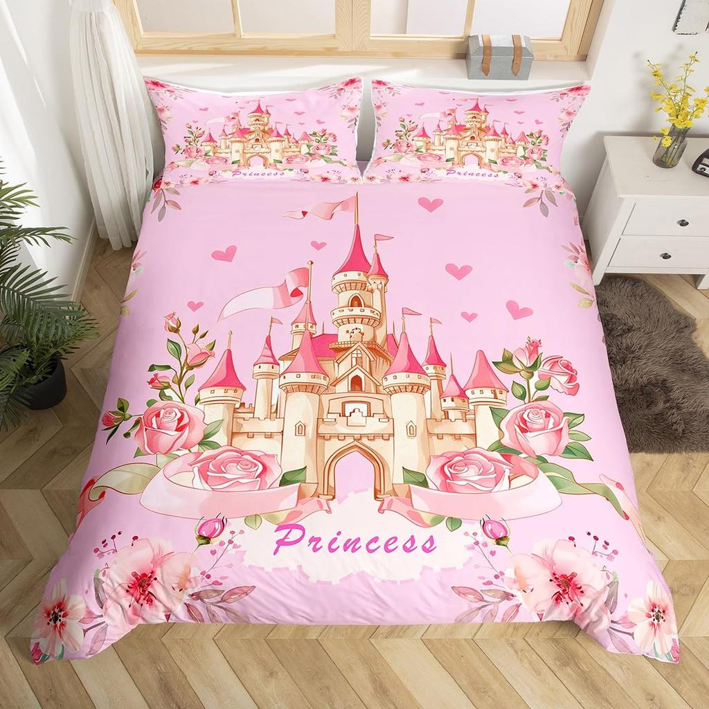 Rainbow Castle Duvet Cover King Queen Kids Girls Cartoon Girly Bedding Set Princess Castle Comforter Cover Bedroom Quilt Cover