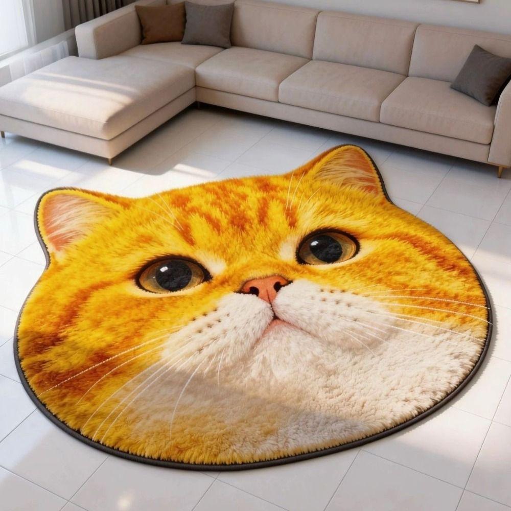 Anti-fouling Cat-Shaped Area Rug 2D Cartoon Carpet Cute Home Decor Carpet Bedrooms