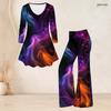 Women Plus Size V Neck Three Quarter Sleeve Printed Flared Top And Flared Pants Two Piece Set