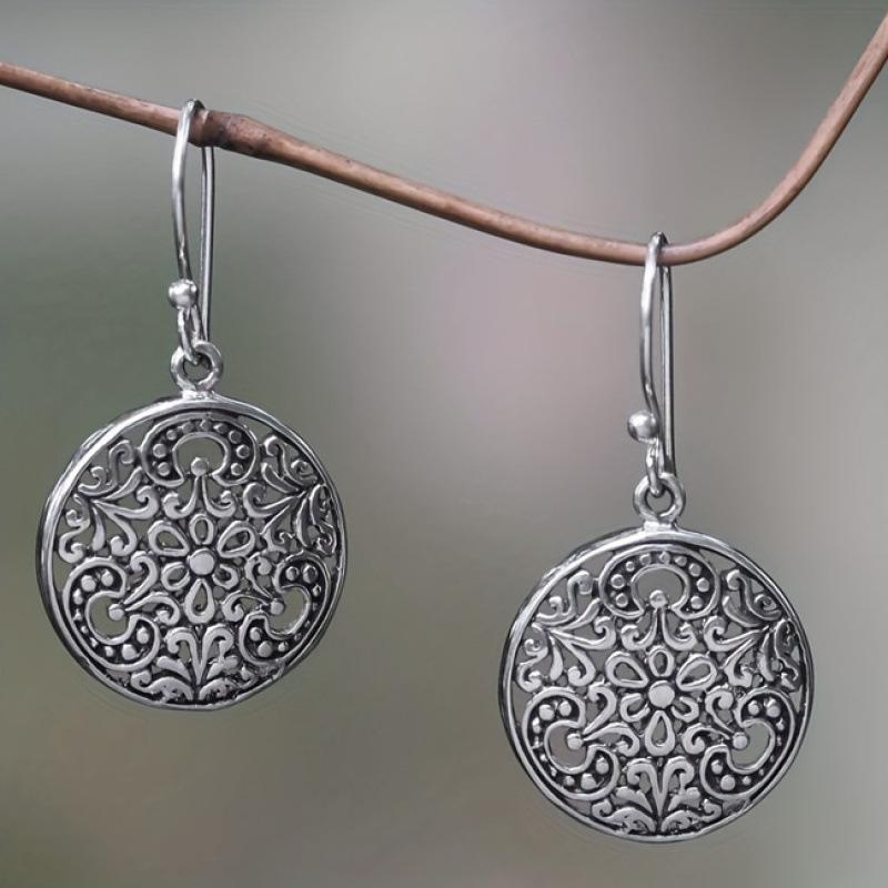 Женские ретро круглые полые серьги 1 pair серебряный