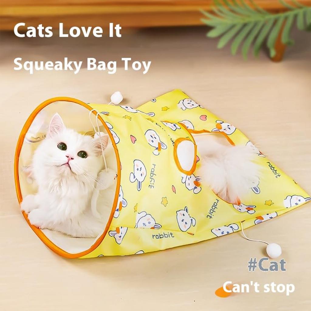 Tunnel Bag Toy With Crinkle Paper And Hanging Mouse, Interactive Hideout Play For Indoor Cats