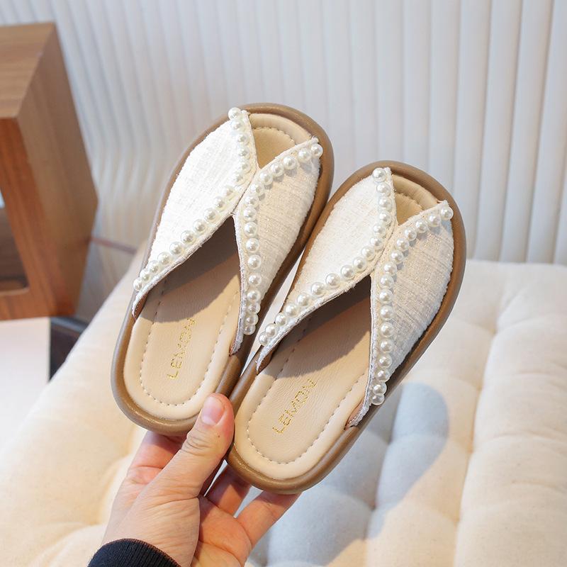 New Summer Sandals Fashionable Girls' Pearl Fish-Mouth Slippers Fashionable Korean-Style Princess Slippers