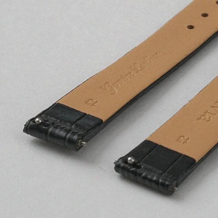 Crocodile Embossed Leather Strap_Black