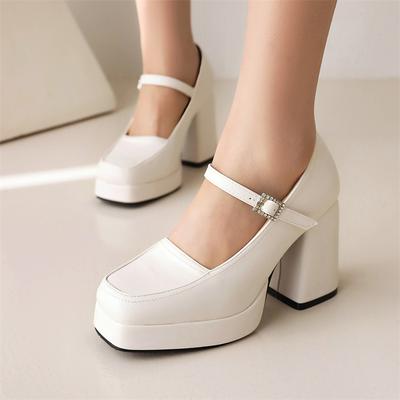 Black White Heeled Women Pumps Mary Janes Shoes Platform Elegant Punk High Heels Female Working Party Wedding Shoes 2024 Spring