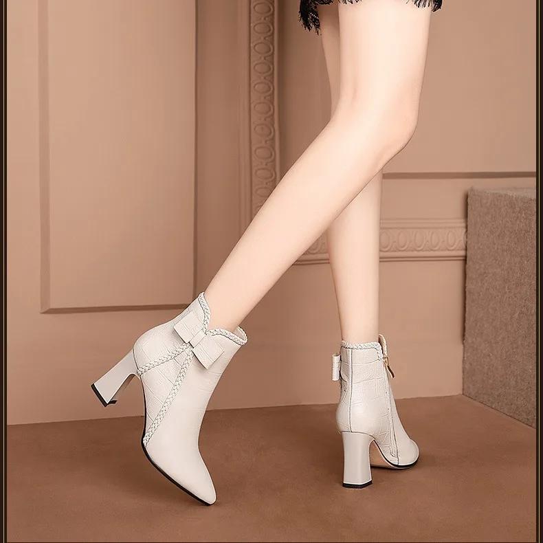 Fashion White Black High Heel Ankle Boots Women 2024 Pointed Toe Keep Warm Elegant Short Booties Ladies Ankle Buckle Decoration