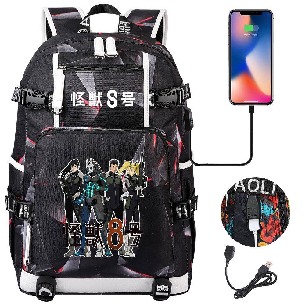 Kaiju No. 8 Printed USB Port Backpack Youth Student School Bag Large Capacity Travel Daypack