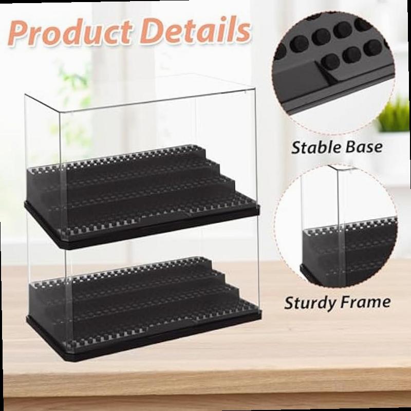 Display Case Clear Shelf Wide 3 Tier Box For Minifigures - Acrylic Protector For Small Pop Figures - Transparent Showcase Storag