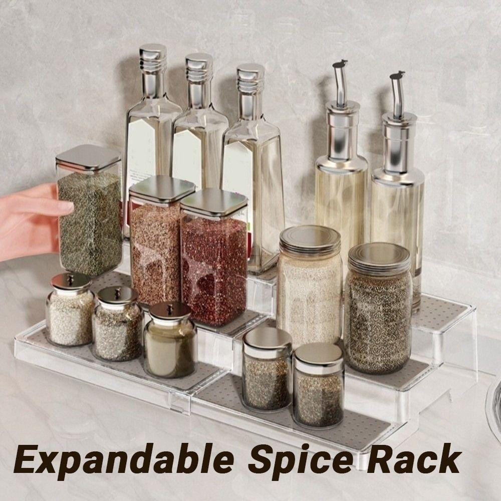 Visible Expandable Step Shelf 3 Tier Cabinet Storage Rack Clear Expandable Spice Rack  Pantry