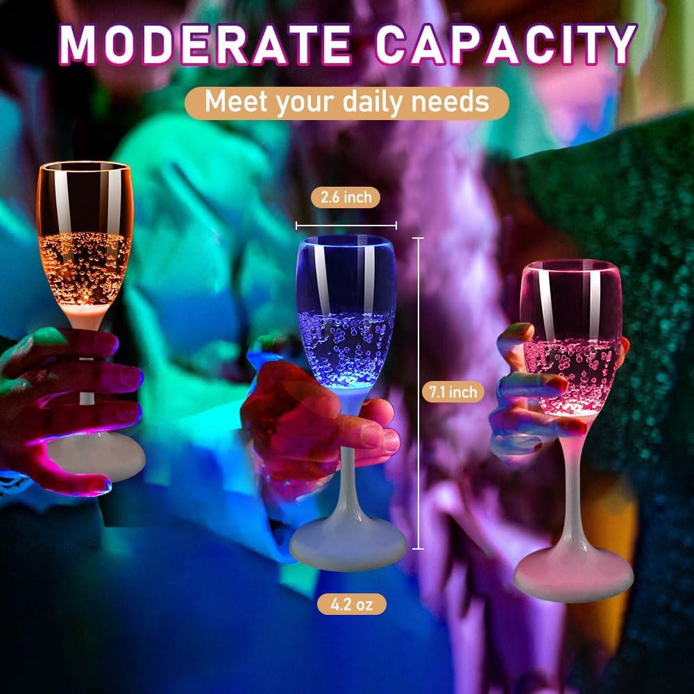 Set di 6 Bicchieri Luminosi LED per Vino e Champagne, Gadget per Feste, Bicchieri da Bevanda Luminescenti al Buio, Natale