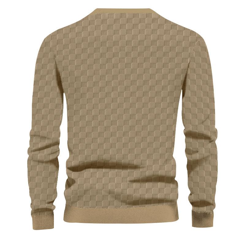 Men's Fall Winter Men's Knit Sweater Jacquard Checkerboard Round Neck Casual Bottoming Long-sleeved Tops Simple Generous Menswear Comfortable Casual