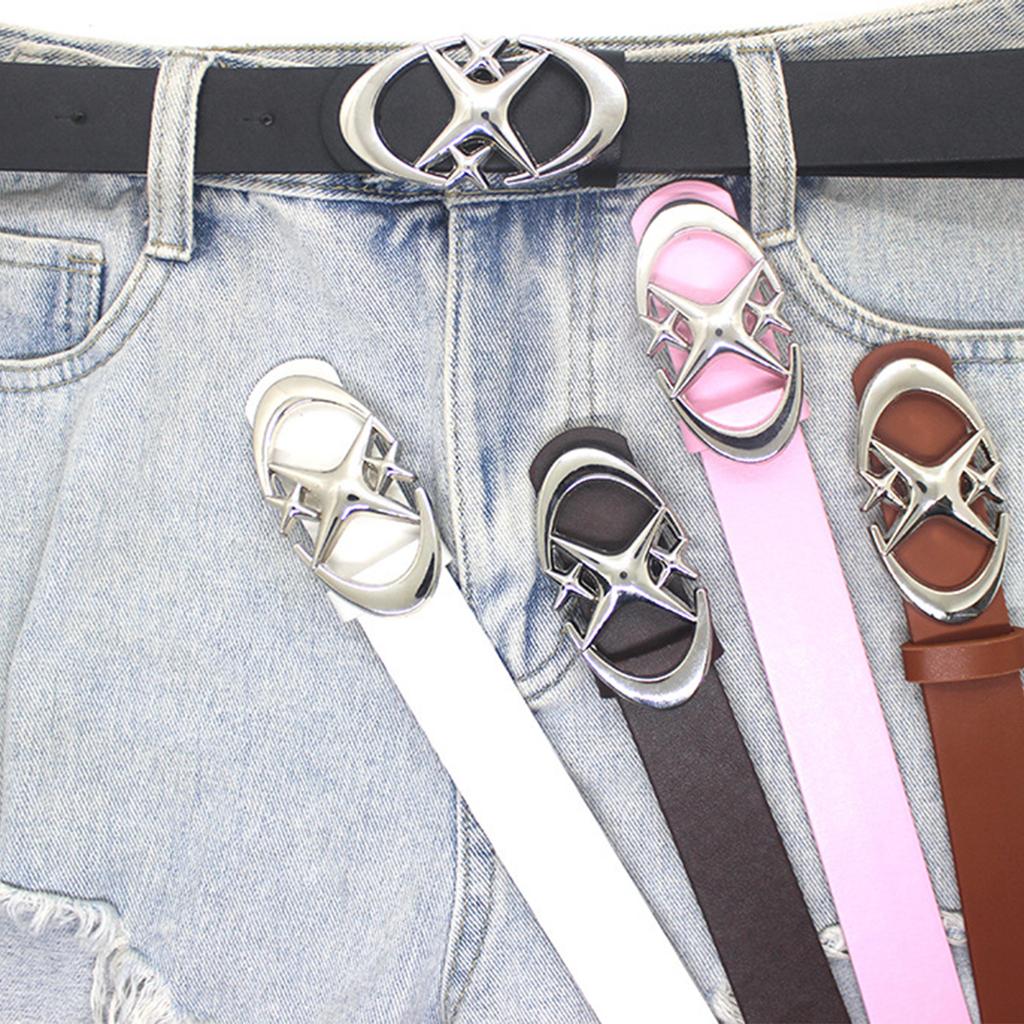 Cintura in Pelle PU Stile Y2k con Fibbia Metallica a Croce Fascia Trendy per Jeans e Pantaloni
