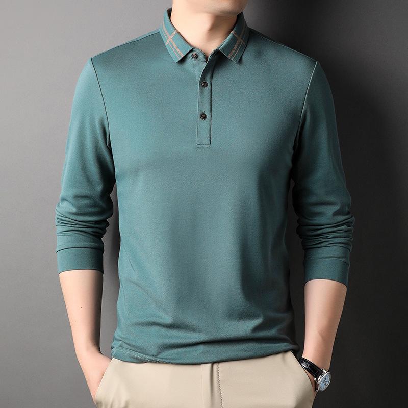 

Весна и осень, новая мужская деловая повседневная хлопковая футболка с длинными рукавами, поло с тонкими лацканами, одежда для мужчин среднего возраста XXXXL