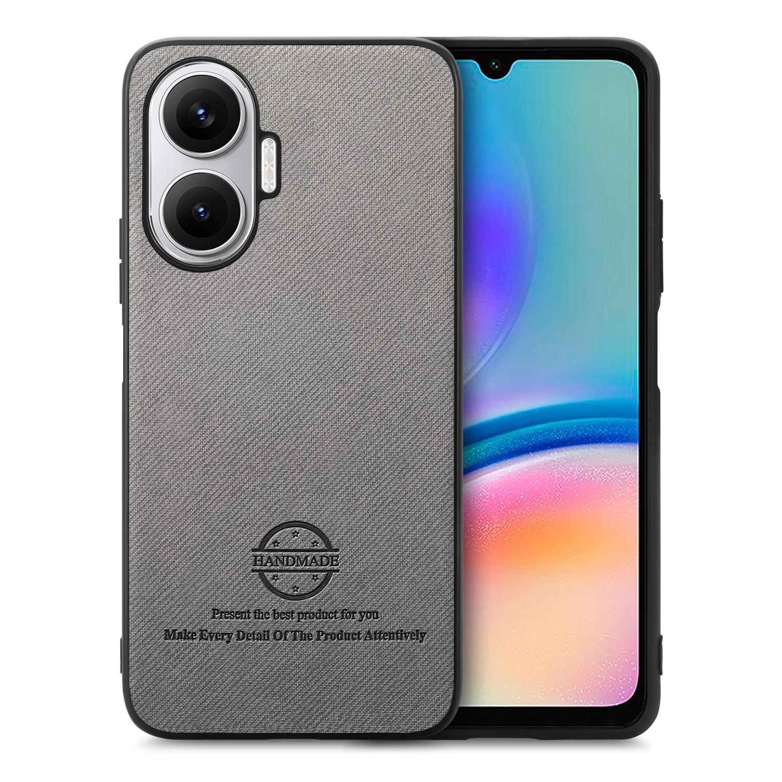 

Для Xiaomi Poco F7 5G Шкіряна Задня Кришка Телефону з Текстурою Тканини Grey