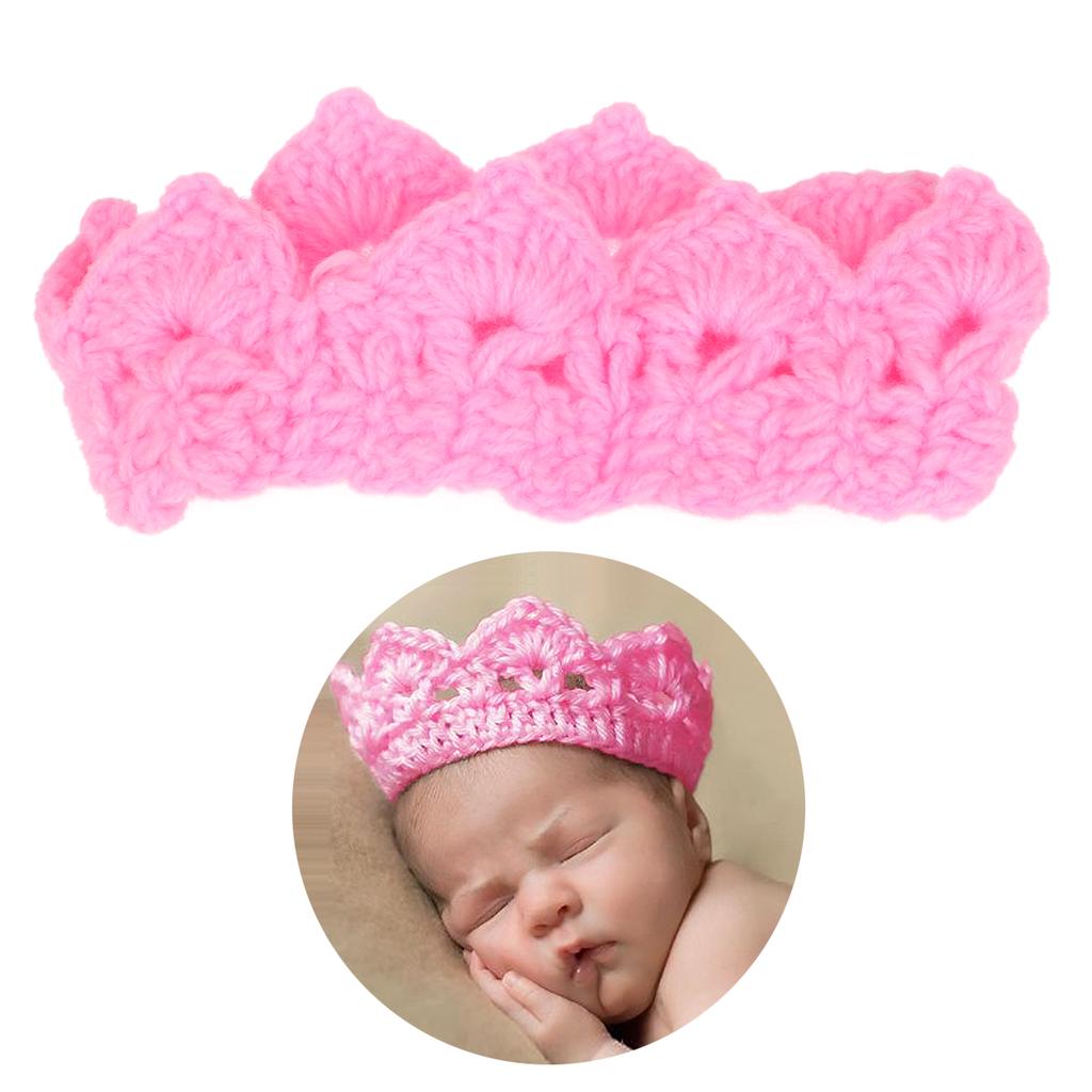 Woolen Yarn Baby Boys Girls Crown Knit Headband Hat hair accessories beanie pink